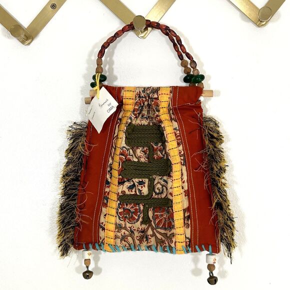 New Boho Handbag Fabric Beaded Fringe Bells Embroidered Purse Artsy Festival nwt - Picture 6 of 9
